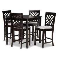 Baxton Studio RH317P-Grey/Dark Brown-5PC Pub Set Caron Modern and Contemporary Gray Fabric Upholstered Espresso Brown Finished 5-Piece Wood Pub Set